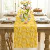 Artoid Mode Beige Soft Plush Faux Fur Jacquard Bunny Bow Easter Table Runner, Spring Holiday Kitchen Dining Table Decoration for Home Party Decor 13×72 Inch(Yellow)