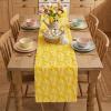 Artoid Mode Beige Soft Plush Faux Fur Jacquard Bunny Bow Easter Table Runner, Spring Holiday Kitchen Dining Table Decoration for Home Party Decor 13×72 Inch(Yellow)