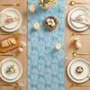 Artoid Mode Beige Soft Plush Faux Fur Jacquard Bunny Bow Easter Table Runner, Spring Holiday Kitchen Dining Table Decoration for Home Party Decor 13×72 Inch(Blue)