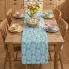 Artoid Mode Beige Soft Plush Faux Fur Jacquard Bunny Bow Easter Table Runner, Spring Holiday Kitchen Dining Table Decoration for Home Party Decor 13×72 Inch(Blue)