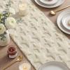Artoid Mode Red Soft Plush Faux Fur Jacquard Patriotic Stars Memorial Day Table Runner, 4th of July Holiday Kitchen Dining Table Decoration for Home Party Decor 13×72 Inch(Beige)
