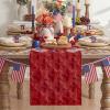 Artoid Mode Red Soft Plush Faux Fur Jacquard Patriotic Stars Memorial Day Table Runner, 4th of July Holiday Kitchen Dining Table Decoration for Home Party Decor 13×72 Inch(Red)