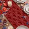 Artoid Mode Red Soft Plush Faux Fur Jacquard Patriotic Stars Memorial Day Table Runner, 4th of July Holiday Kitchen Dining Table Decoration for Home Party Decor 13×72 Inch(Red)