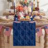 Artoid Mode Red Soft Plush Faux Fur Jacquard Patriotic Stars Memorial Day Table Runner, 4th of July Holiday Kitchen Dining Table Decoration for Home Party Decor 13×72 Inch(Blue)