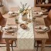 Artoid Mode Red Soft Plush Faux Fur Jacquard Patriotic Stars Memorial Day Table Runner, 4th of July Holiday Kitchen Dining Table Decoration for Home Party Decor 13×72 Inch(Beige)