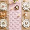 Artoid Mode Sage Green Soft Plush Faux Fur Jacquard Pink Ear Bunny Easter Table Runner, Spring Holiday Kitchen Dining Table Decoration for Home Party Decor 13×72 Inch(Pink)