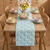 Artoid Mode Sage Green Soft Plush Faux Fur Jacquard Pink Ear Bunny Easter Table Runner, Spring Holiday Kitchen Dining Table Decoration for Home Party Decor 13×72 Inch(Blue)