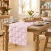 Artoid Mode Sage Green Soft Plush Faux Fur Jacquard Pink Ear Bunny Easter Table Runner, Spring Holiday Kitchen Dining Table Decoration for Home Party Decor 13×72 Inch(Pink)