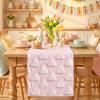 Artoid Mode Sage Green Soft Plush Faux Fur Jacquard Pink Ear Bunny Easter Table Runner, Spring Holiday Kitchen Dining Table Decoration for Home Party Decor 13×72 Inch(Pink)