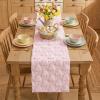 Artoid Mode Sage Green Soft Plush Faux Fur Jacquard Pink Ear Bunny Easter Table Runner, Spring Holiday Kitchen Dining Table Decoration for Home Party Decor 13×72 Inch(Pink)