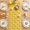 Artoid Mode Sage Green Soft Plush Faux Fur Jacquard Pink Ear Bunny Easter Table Runner, Spring Holiday Kitchen Dining Table Decoration for Home Party Decor 13×72 Inch(Yellow)