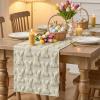 Artoid Mode White Soft Plush Faux Fur Jacquard Bunny Rabbit Easter Table Runner, Seasonal Kitchen Dining Table Decoration for Home Party Decor 13×72 Inch(Beige)