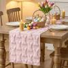 Artoid Mode White Soft Plush Faux Fur Jacquard Bunny Rabbit Easter Table Runner, Seasonal Kitchen Dining Table Decoration for Home Party Decor 13×72 Inch(Pink)