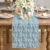 Artoid Mode White Soft Plush Faux Fur Jacquard Bunny Rabbit Easter Table Runner, Seasonal Kitchen Dining Table Decoration for Home Party Decor 13×72 Inch(Blue)