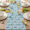Artoid Mode White Soft Plush Faux Fur Jacquard Bunny Rabbit Easter Table Runner, Seasonal Kitchen Dining Table Decoration for Home Party Decor 13×72 Inch(Blue)