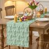 Artoid Mode White Soft Plush Faux Fur Jacquard Bunny Rabbit Easter Table Runner, Seasonal Kitchen Dining Table Decoration for Home Party Decor 13×72 Inch(Sage Green)