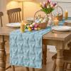 Artoid Mode White Soft Plush Faux Fur Jacquard Bunny Rabbit Easter Table Runner, Seasonal Kitchen Dining Table Decoration for Home Party Decor 13×72 Inch(Blue)
