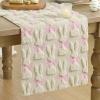 Artoid Mode Beige Soft Plush Faux Fur Jacquard Bunny Bow Easter Table Runner, Spring Holiday Kitchen Dining Table Decoration for Home Party Decor 13×72 Inch(Beige)