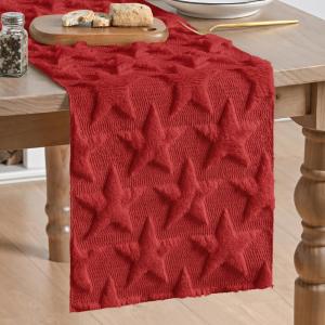 Artoid Mode Beige Soft Plush Faux Fur Jacquard Big Stars Memorial Day Table Runner, 4th of July Holiday Kitchen Dining Table Decoration for Home Party Decor 13×72 Inch(Red)