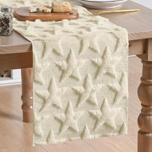 Artoid Mode Beige Soft Plush Faux Fur Jacquard Big Stars Memorial Day Table Runner, 4th of July Holiday Kitchen Dining Table Decoration for Home Party Decor 13×72 Inch(Beige)