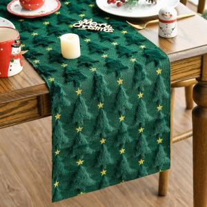 Artoid Mode Christmas Trees Red Soft Plush Faux Fur Jacquard Christmas Table Runner, Holiday Kitchen Dining Table Decoration for Home Party Decor 13×72 Inch(Green Gold)