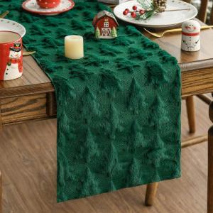 Artoid Mode Christmas Trees Red Soft Plush Faux Fur Jacquard Christmas Table Runner, Holiday Kitchen Dining Table Decoration for Home Party Decor 13×72 Inch(Green)