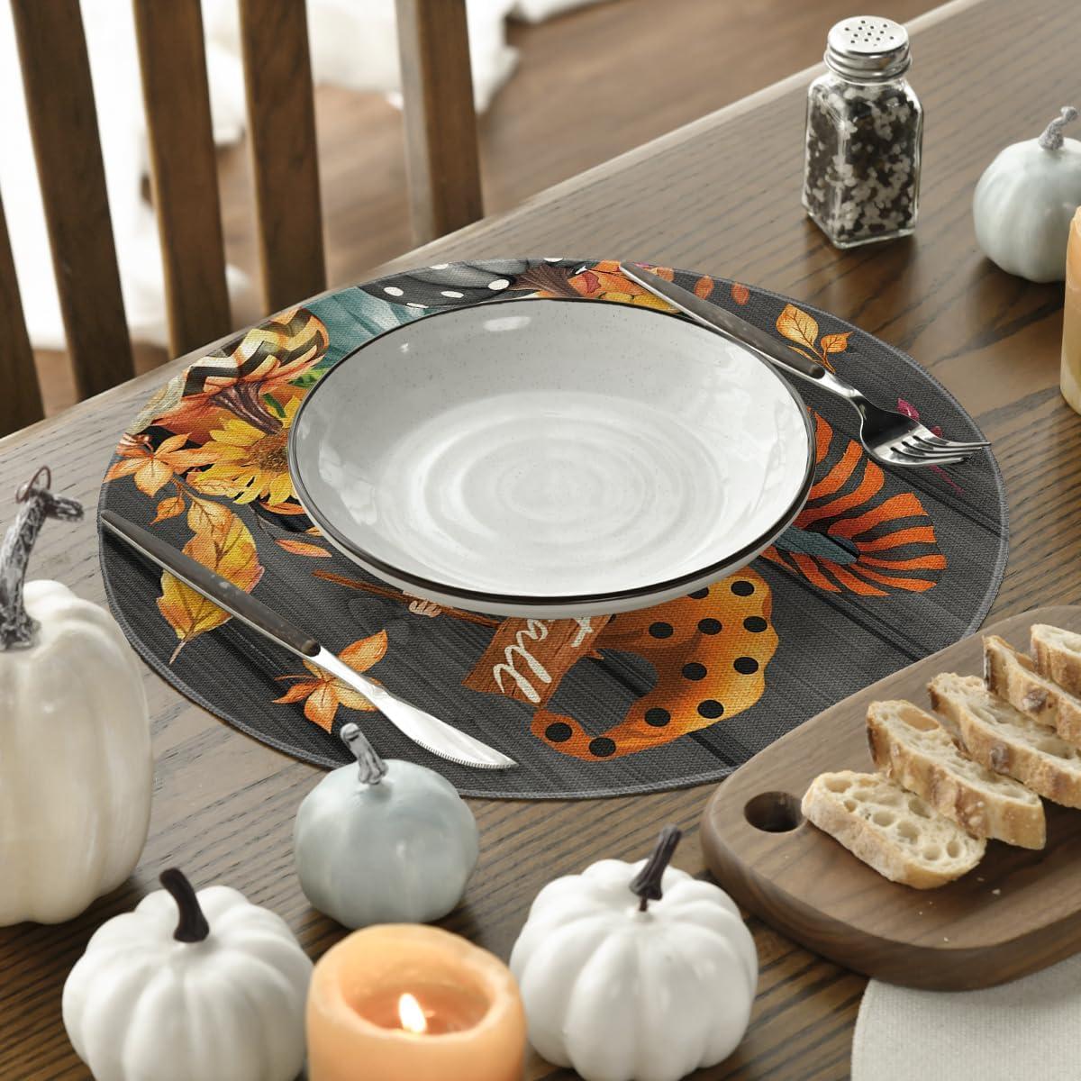 image:imageArtoid Mode Gnomes Pumpkins Fall Placemats Set of 4 12x18 Inch Seasonal Autumn Thanksgiving Table Mats for Party Kitchen Dining DecorationBlack