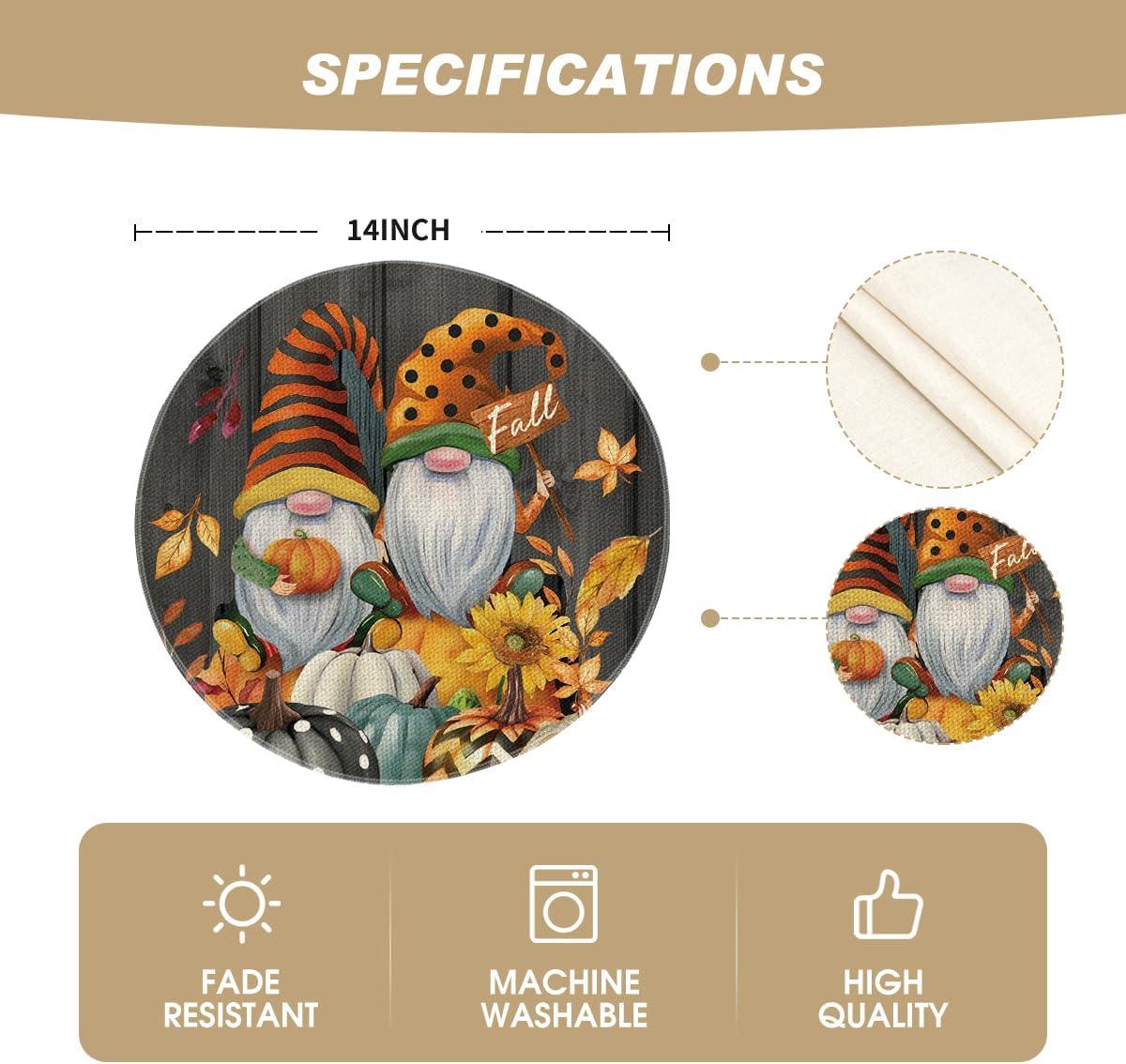 image:imageArtoid Mode Gnomes Pumpkins Fall Placemats Set of 4 12x18 Inch Seasonal Autumn Thanksgiving Table Mats for Party Kitchen Dining DecorationBlack