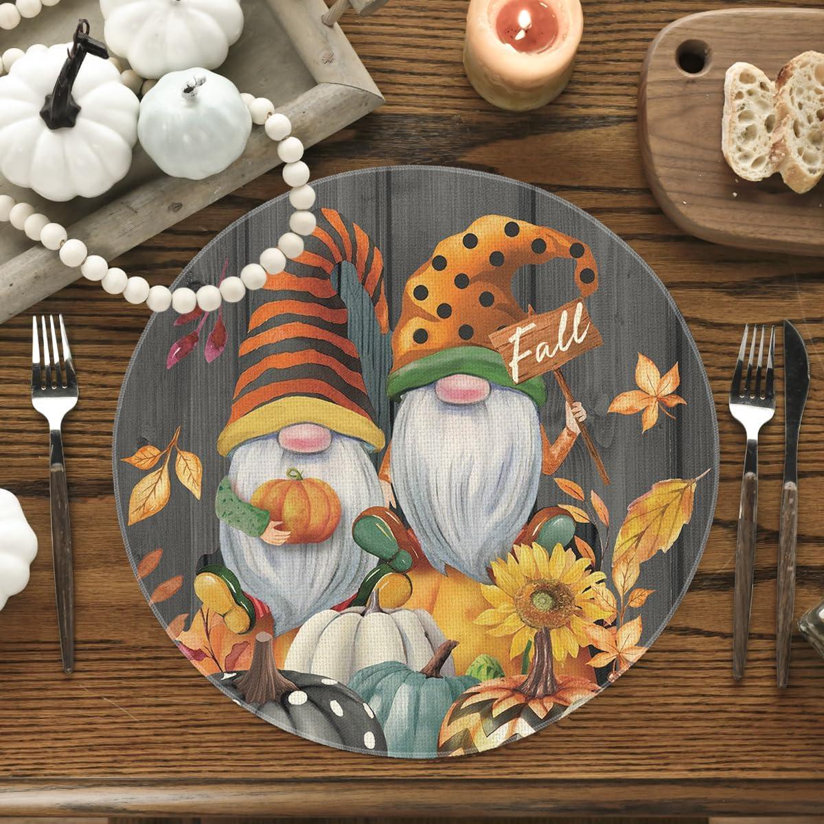 image:imageArtoid Mode Gnomes Pumpkins Fall Placemats Set of 4 12x18 Inch Seasonal Autumn Thanksgiving Table Mats for Party Kitchen Dining DecorationBlack