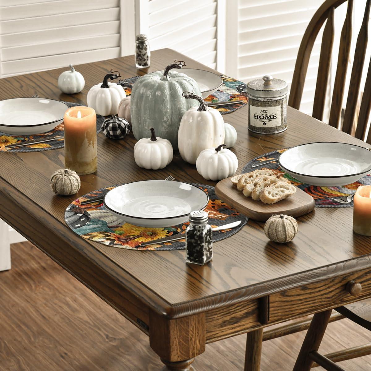 image:imageArtoid Mode Gnomes Pumpkins Fall Placemats Set of 4 12x18 Inch Seasonal Autumn Thanksgiving Table Mats for Party Kitchen Dining DecorationBlack