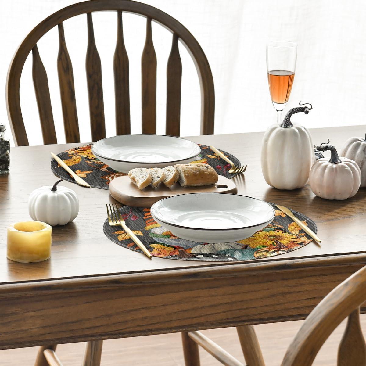 image:imageArtoid Mode Gnomes Pumpkins Fall Placemats Set of 4 12x18 Inch Seasonal Autumn Thanksgiving Table Mats for Party Kitchen Dining DecorationBlack