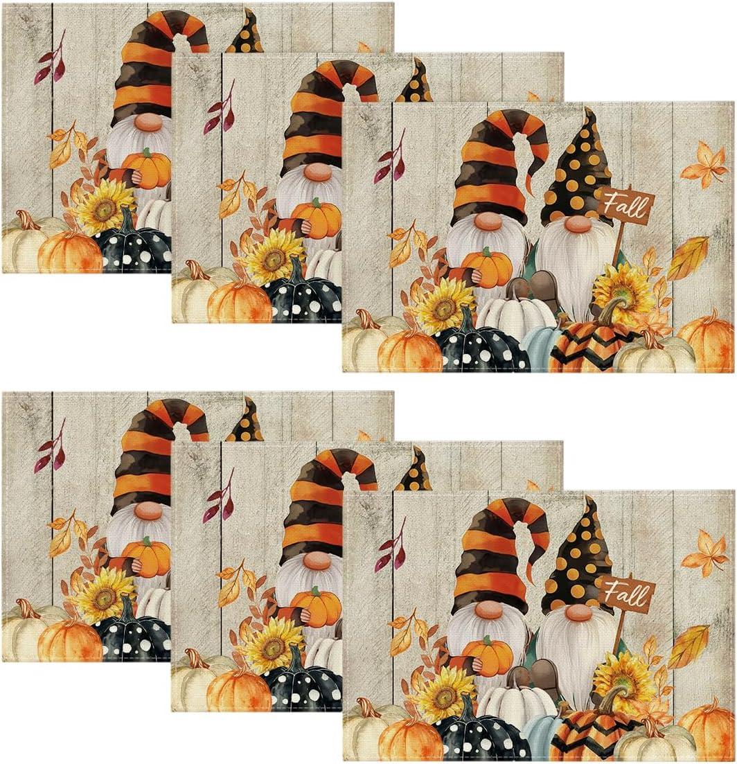 image:imageArtoid Mode Gnomes Pumpkins Fall Placemats Set of 4 12x18 Inch Seasonal Autumn Thanksgiving Table Mats for Party Kitchen Dining DecorationWood