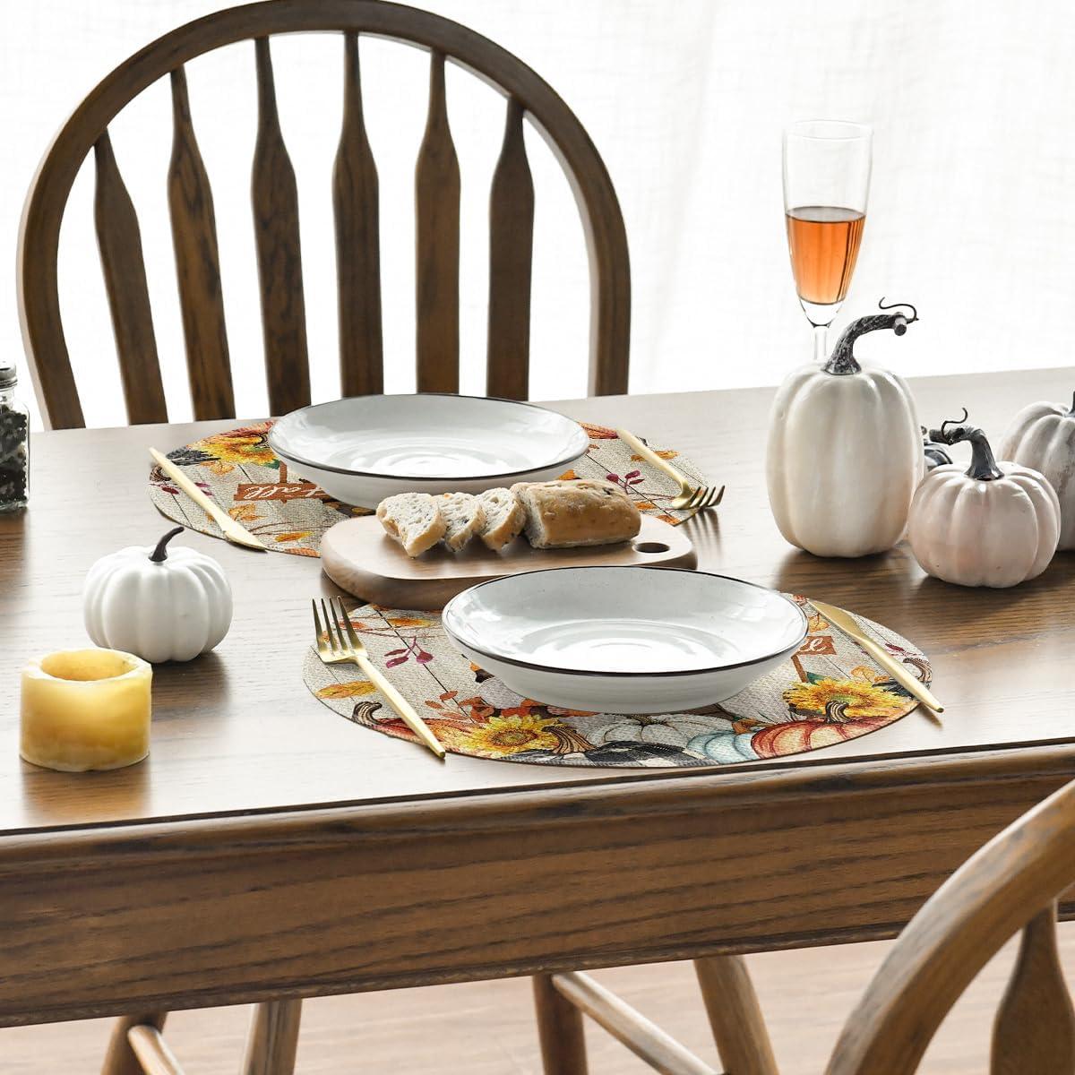 image:imageArtoid Mode Gnomes Pumpkins Fall Placemats Set of 4 12x18 Inch Seasonal Autumn Thanksgiving Table Mats for Party Kitchen Dining DecorationWood