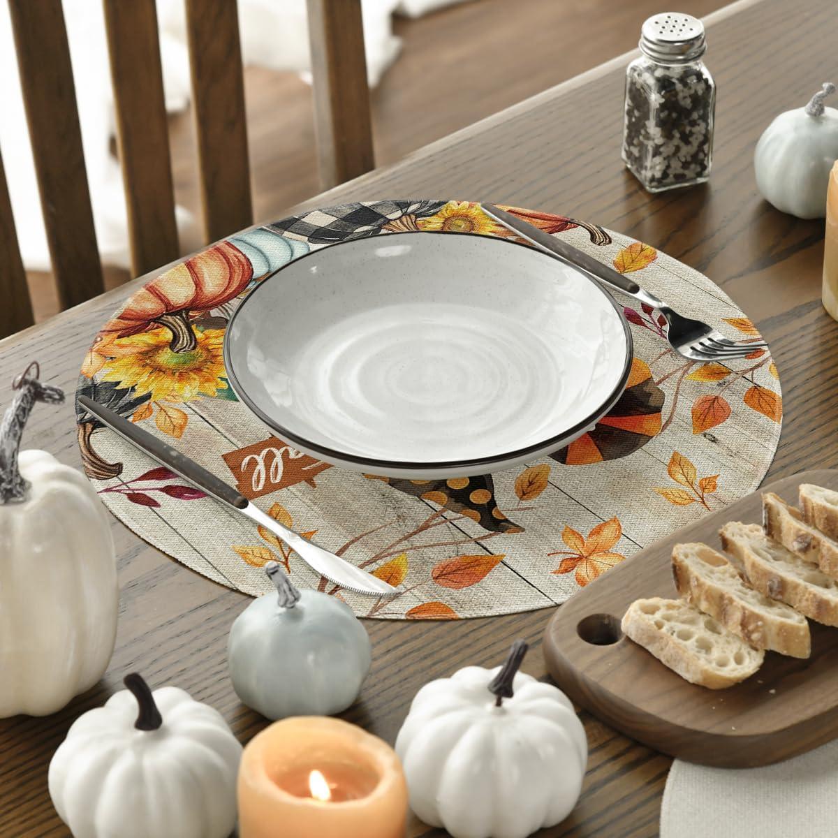 image:imageArtoid Mode Gnomes Pumpkins Fall Placemats Set of 4 12x18 Inch Seasonal Autumn Thanksgiving Table Mats for Party Kitchen Dining DecorationWood