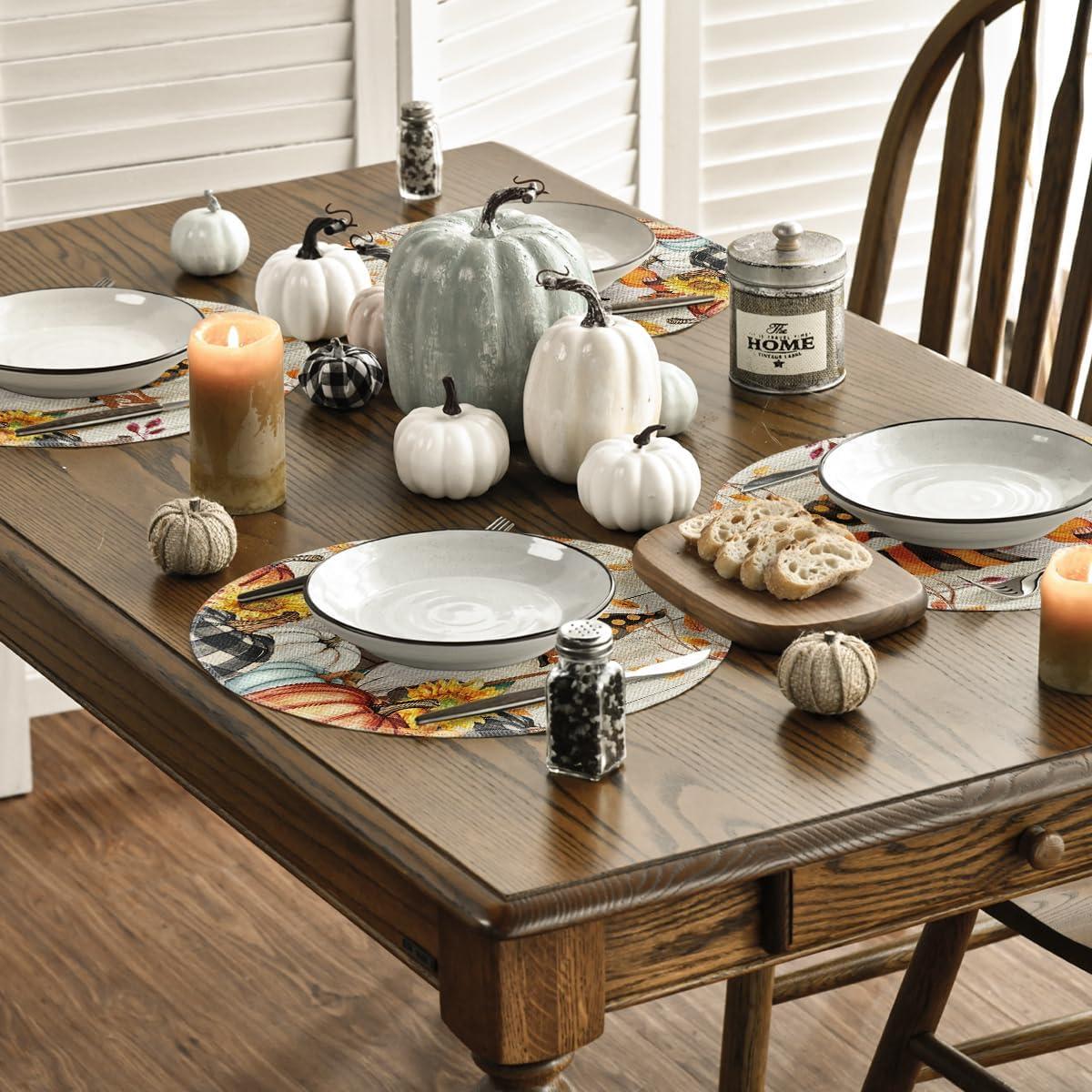 image:imageArtoid Mode Gnomes Pumpkins Fall Placemats Set of 4 12x18 Inch Seasonal Autumn Thanksgiving Table Mats for Party Kitchen Dining DecorationWood