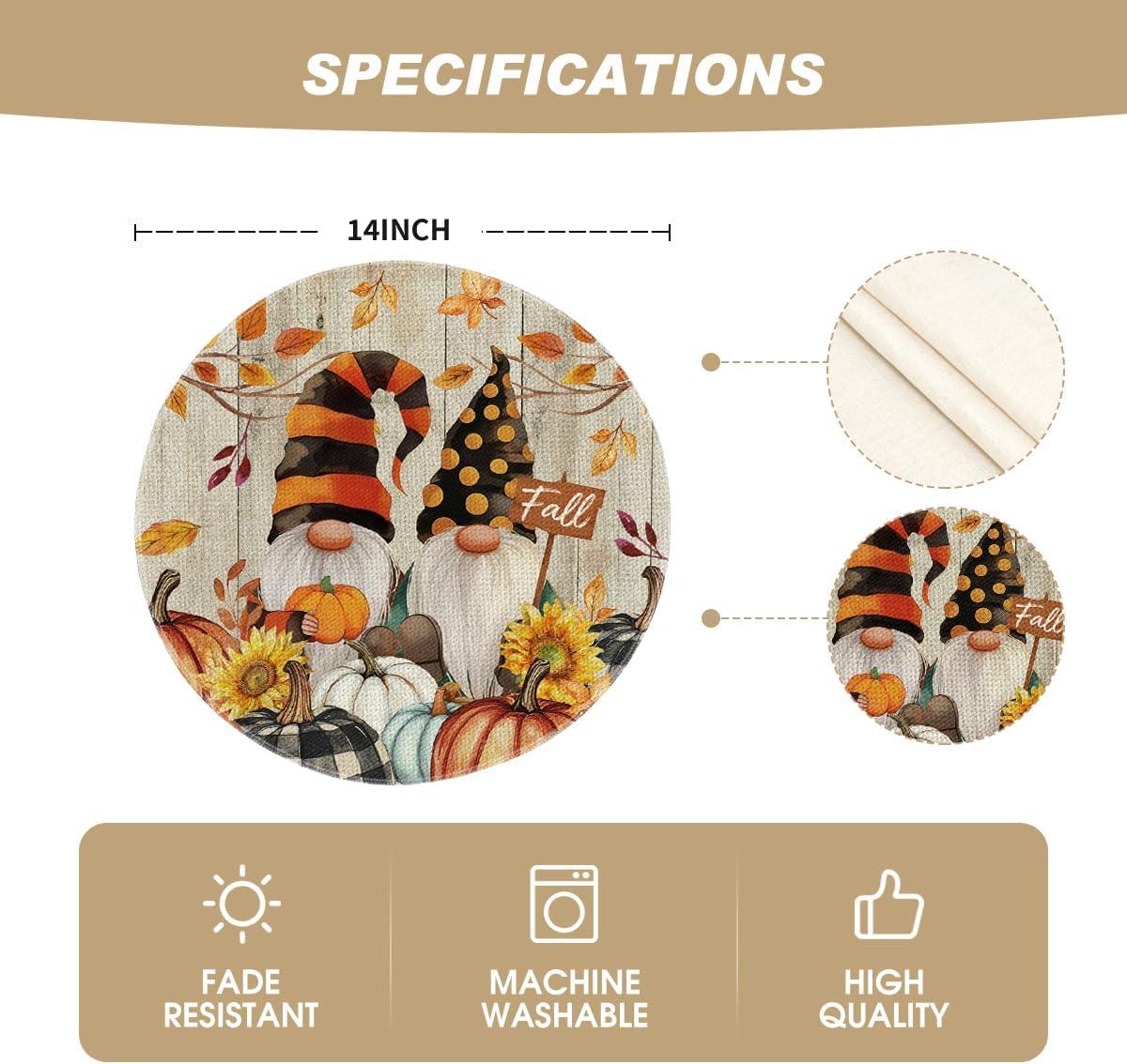 image:imageArtoid Mode Gnomes Pumpkins Fall Placemats Set of 4 12x18 Inch Seasonal Autumn Thanksgiving Table Mats for Party Kitchen Dining DecorationWood