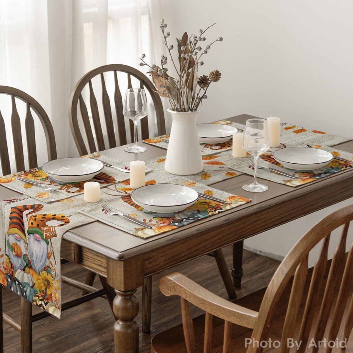 image:imageArtoid Mode Gnomes Pumpkins Fall Placemats Set of 4 12x18 Inch Seasonal Autumn Thanksgiving Table Mats for Party Kitchen Dining DecorationWood