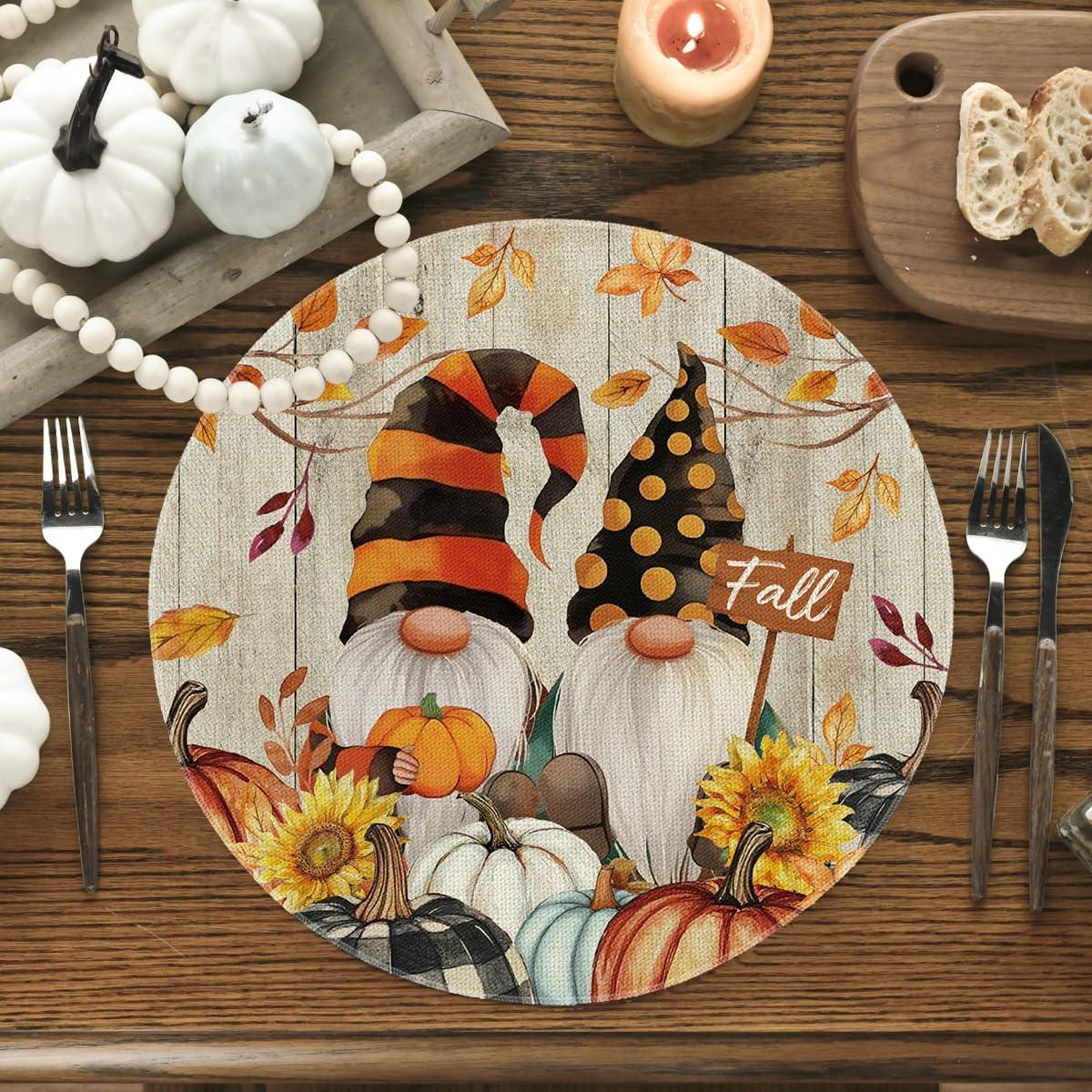 image:imageArtoid Mode Gnomes Pumpkins Fall Placemats Set of 4 12x18 Inch Seasonal Autumn Thanksgiving Table Mats for Party Kitchen Dining DecorationWood