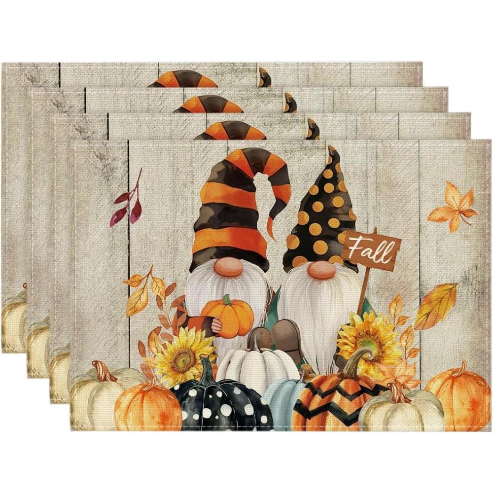 image:imageArtoid Mode Gnomes Pumpkins Fall Placemats Set of 4 12x18 Inch Seasonal Autumn Thanksgiving Table Mats for Party Kitchen Dining DecorationWood