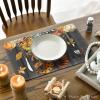 Artoid Mode Gnomes Pumpkins Fall Placemats Set of 4, 12×18 Inch Seasonal Autumn Thanksgiving Table Mats for Party Kitchen Dining Decoration(Black)