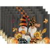 Artoid Mode Gnomes Pumpkins Fall Placemats Set of 4, 12×18 Inch Seasonal Autumn Thanksgiving Table Mats for Party Kitchen Dining Decoration(Black)