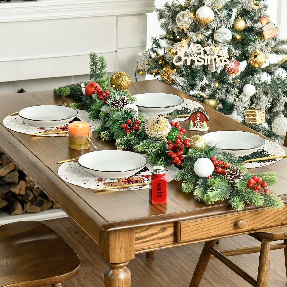 image:imageArtoid Mode Snowman Tree Gingerbread Wood Christmas Placemats Set of 4 12x18 Inch Seasonal Winter Holiday Table Mats for Party Kitchen Dining DecorationBeige