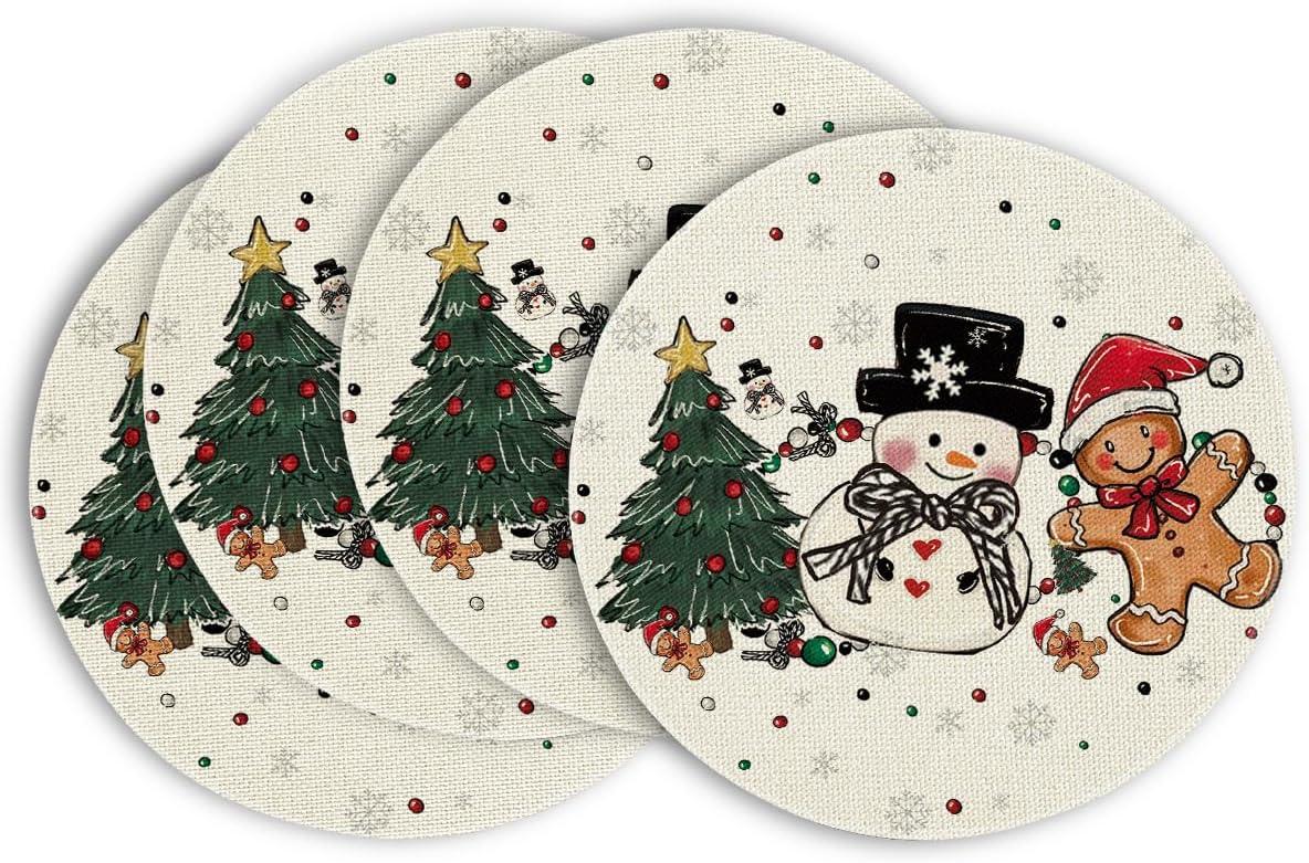 image:imageArtoid Mode Snowman Tree Gingerbread Wood Christmas Placemats Set of 4 12x18 Inch Seasonal Winter Holiday Table Mats for Party Kitchen Dining DecorationBeige
