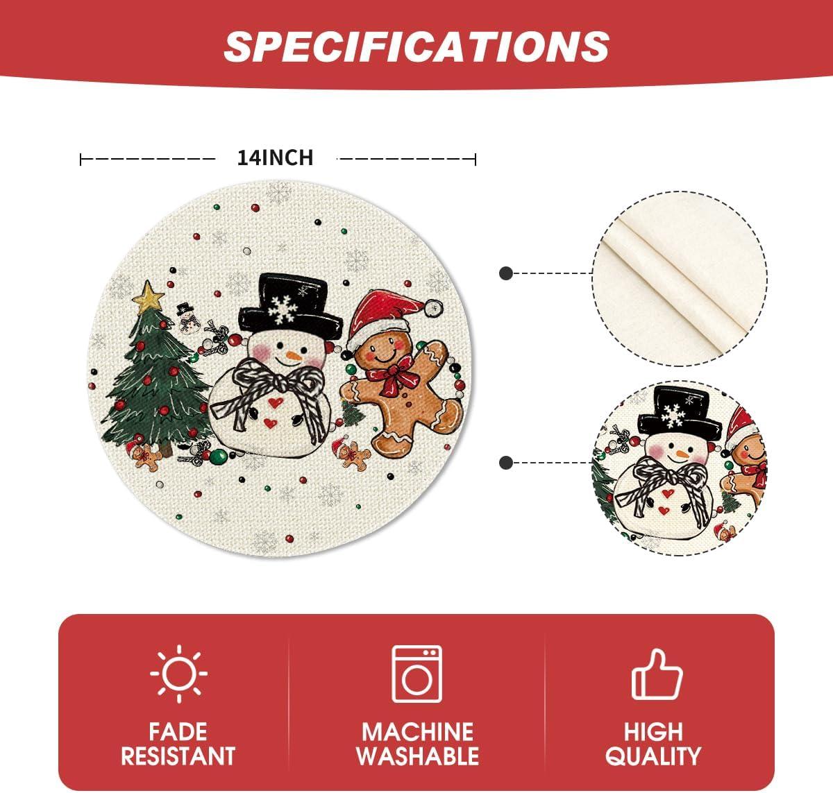 image:imageArtoid Mode Snowman Tree Gingerbread Wood Christmas Placemats Set of 4 12x18 Inch Seasonal Winter Holiday Table Mats for Party Kitchen Dining DecorationBeige