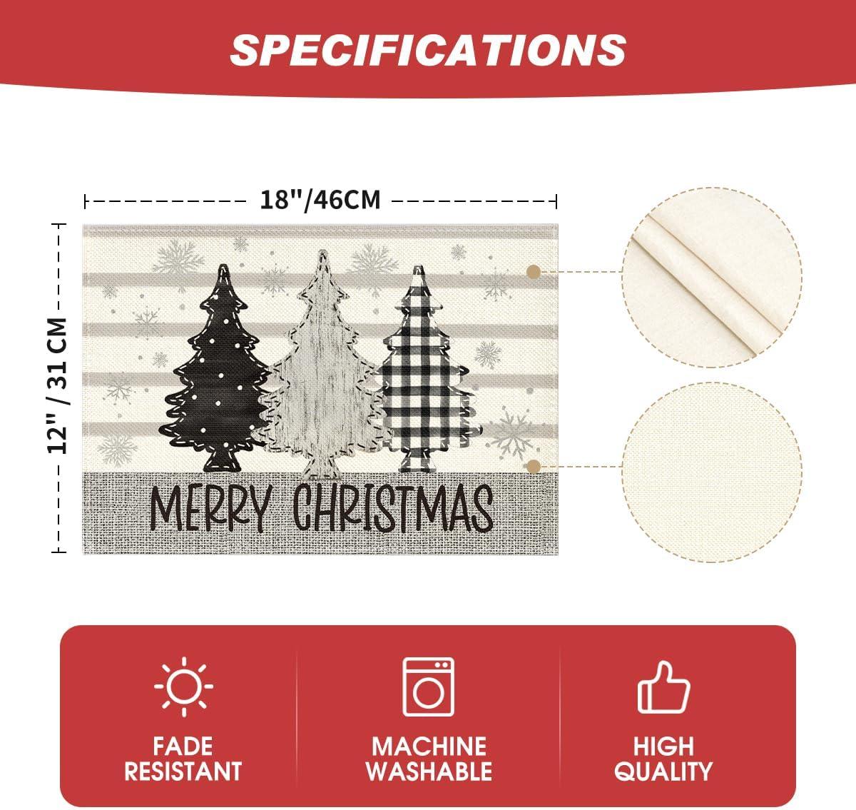 image:imageArtoid Mode Stripes Pine Trees Snowflake Merry Christmas Placemats Set of 4 12x18 Inch Winter Xmas Table Mats for Party Kitchen Dining Decoration