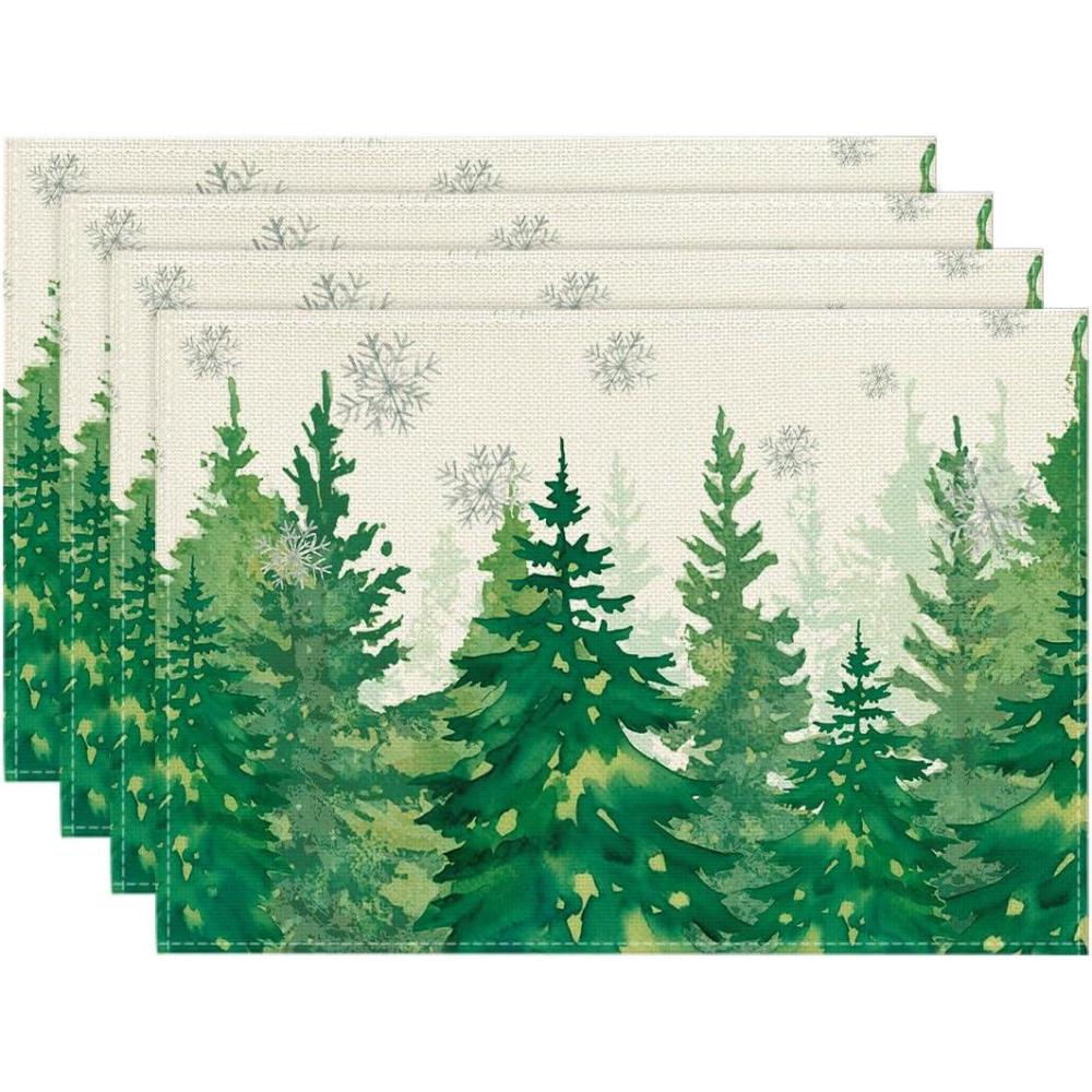 image:imageArtoid Mode Pine Trees Green Winter Placemats Set of 4 12x18 Inch Seasonal Holiday Christmas Place Mats for Party Dining TableGreen