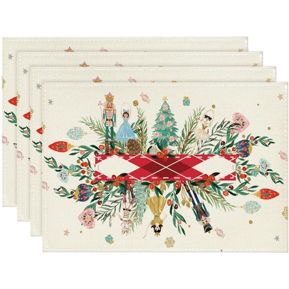 image:imageArtoid Mode Red Nutcracker Floral Holly Christmas Placemats Set of 4 12x18 Inch Seasonal Winter Table Mats for Party Kitchen Dining DecorationMulticolor
