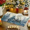 Artoid Mode Pine Trees Green Winter Placemats Set of 4, 12×18 Inch Seasonal Holiday Christmas Place Mats for Party Dining Table(Blue)