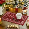 Artoid Mode Reindeer Snowflakes Winter Placemats Set of 4, 12×18 Inch Seasonal Red Fair Isle Table Mats for Party Kitchen Dining Decoration(Red)
