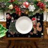 Artoid Mode Snowman Tree Gingerbread Wood Christmas Placemats Set of 4, 12×18 Inch Seasonal Winter Holiday Table Mats for Party Kitchen Dining Decoration(Black)